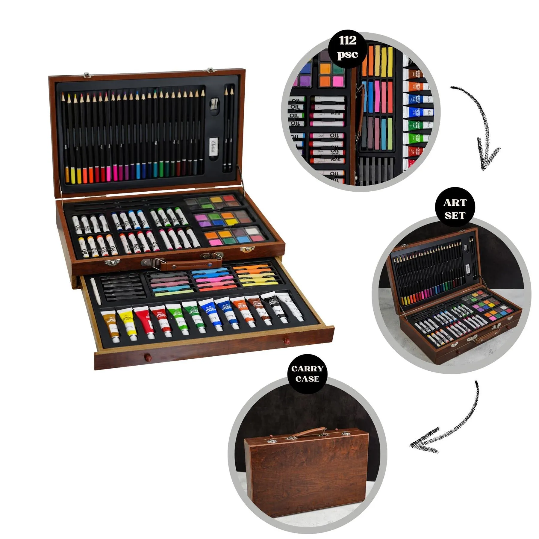 112 PCS Wooden Case Kids Art Set