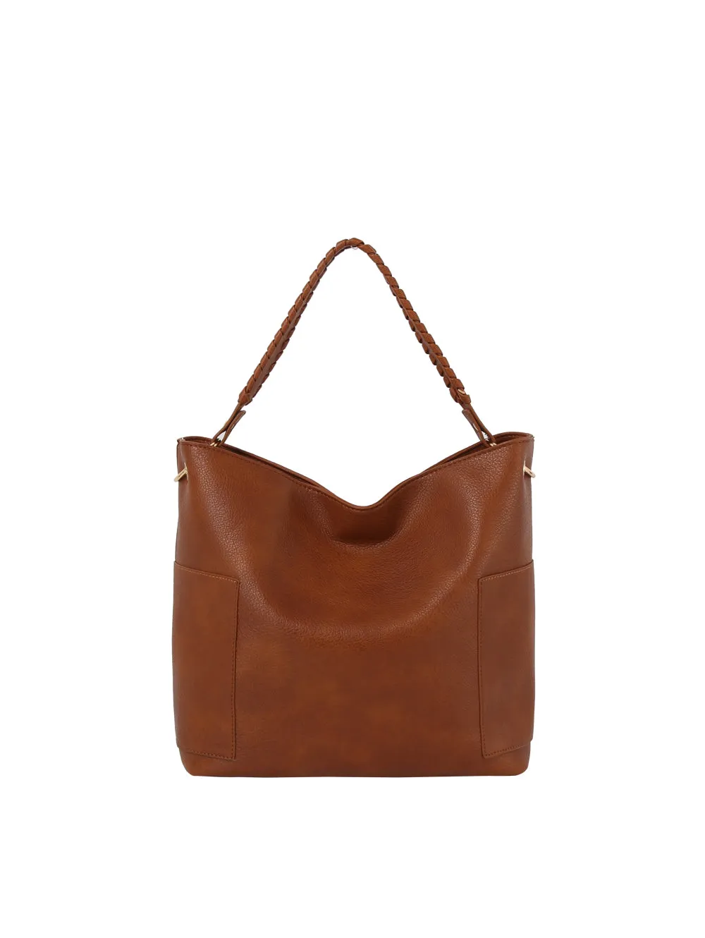2 in 1 woven shoulder handle leather hobo and pouch set