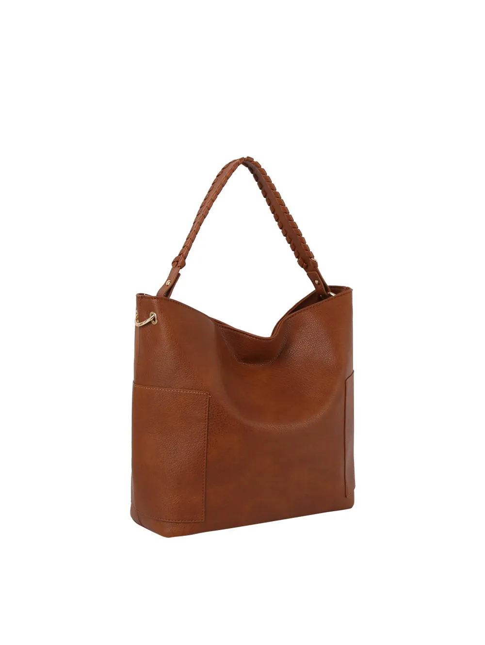 2 in 1 woven shoulder handle leather hobo and pouch set