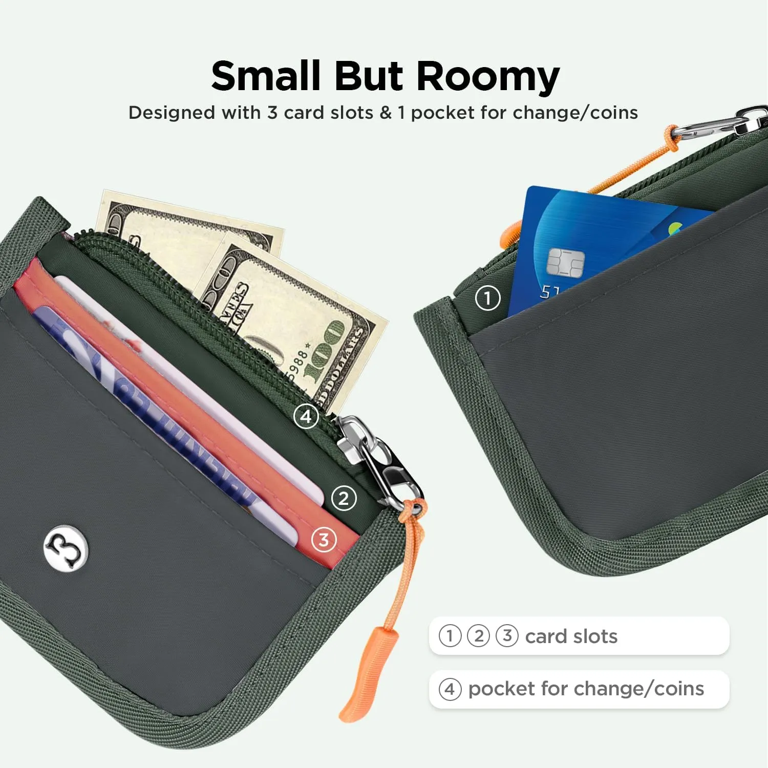 Babysun Mini Rfid Card Holder Slim Wallet with Change Zipper Pocket/3 Crad Slots/Key Ring, Small Wallet Thin Credit Card Wallet for Women & Men