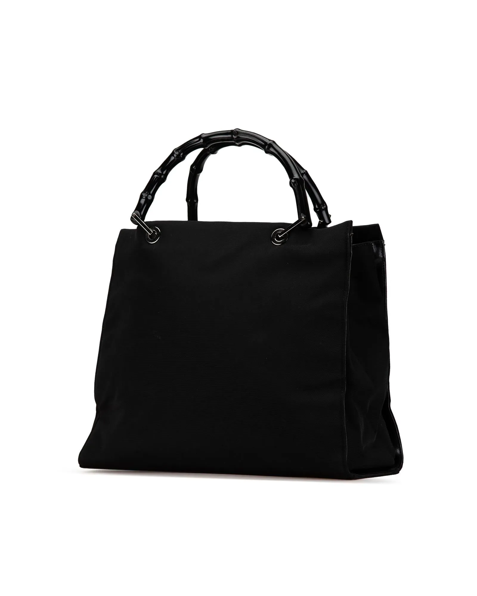 Bamboo Top Handle Nylon Tote with Interior Zip Compartments