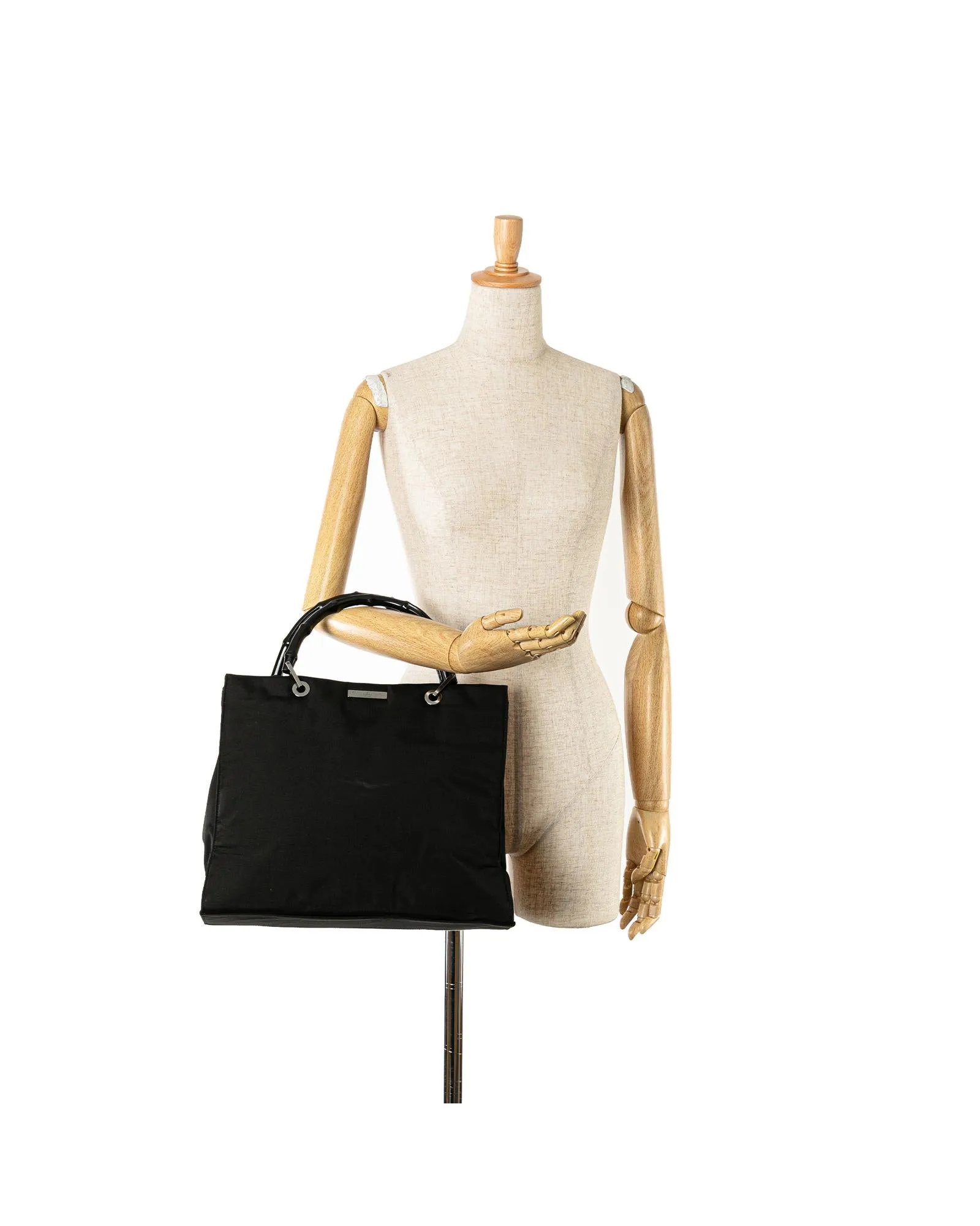 Bamboo Top Handle Nylon Tote with Interior Zip Compartments