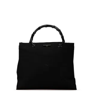 Bamboo Top Handle Nylon Tote with Interior Zip Compartments