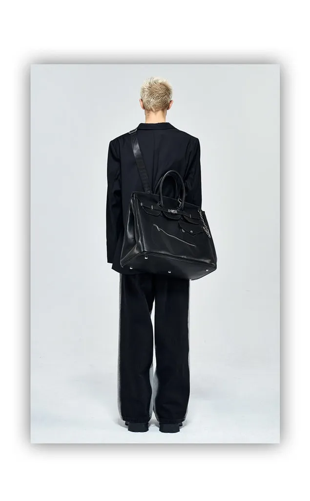 Birkin inspired handmade PU Leather Black tote buckle travel overnight weekender handbag