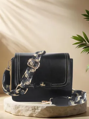 Black Multicompartment Sling Bag For Women