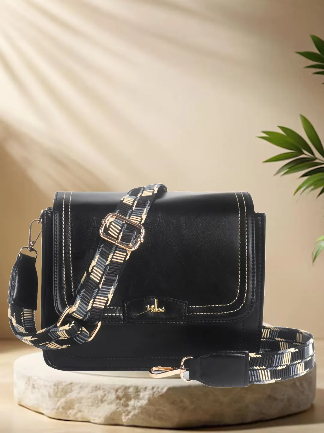 Black Multicompartment Sling Bag For Women