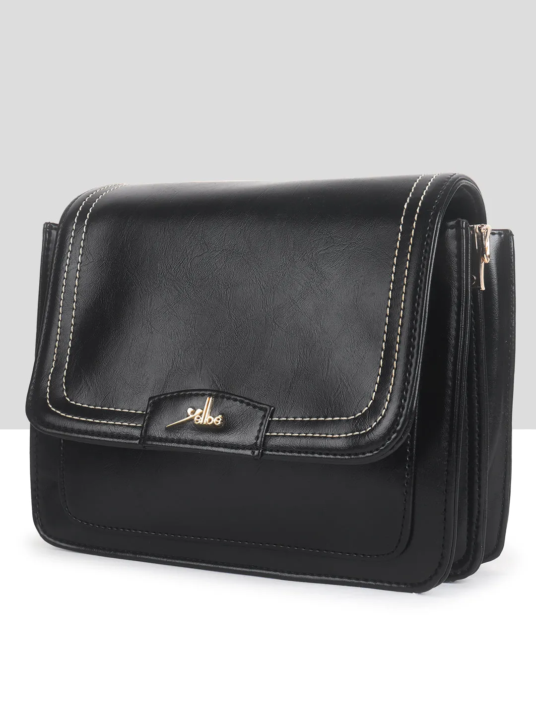 Black Multicompartment Sling Bag For Women