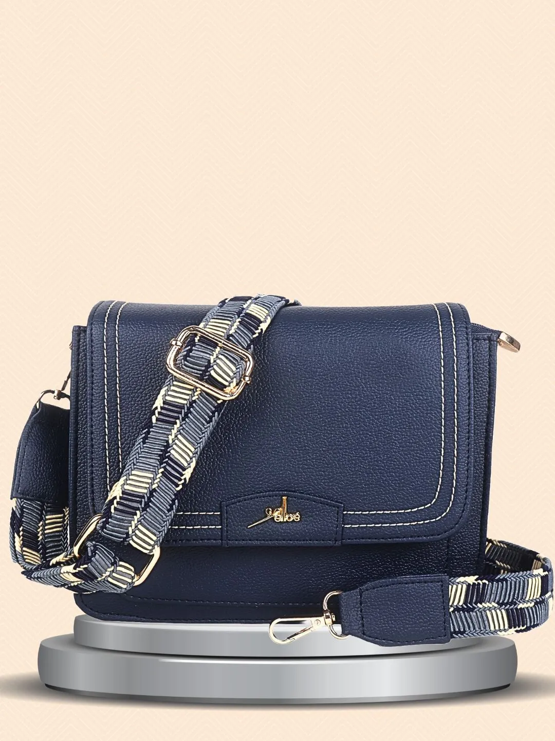 Blue Multicompartment Sling Bag For Women