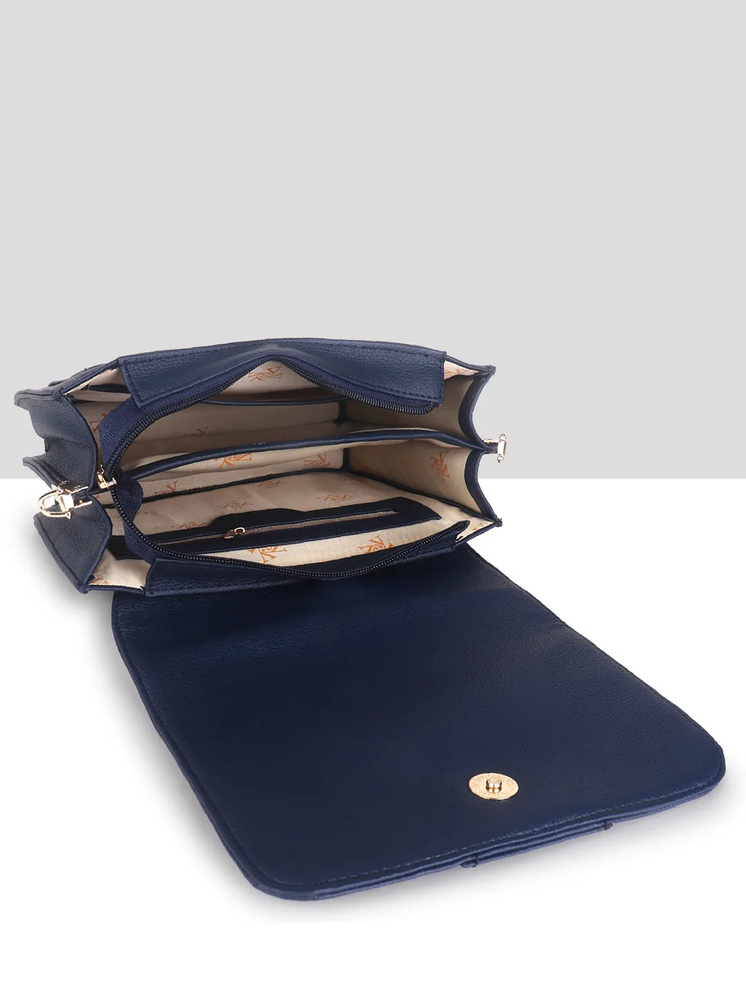 Blue Multicompartment Sling Bag For Women