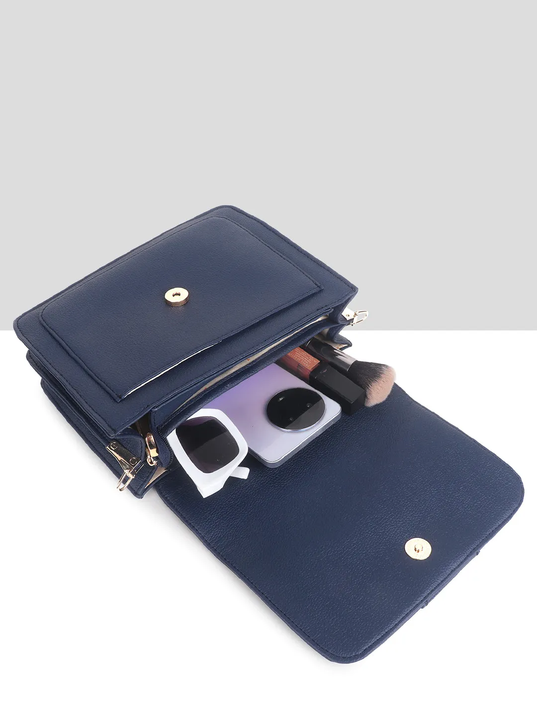 Blue Multicompartment Sling Bag For Women