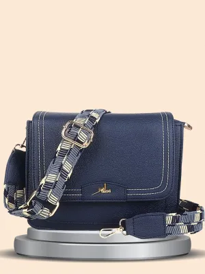 Blue Multicompartment Sling Bag For Women