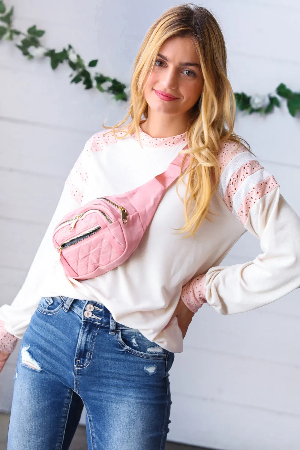 Blush Quilted Convertable Belt Sling Bag