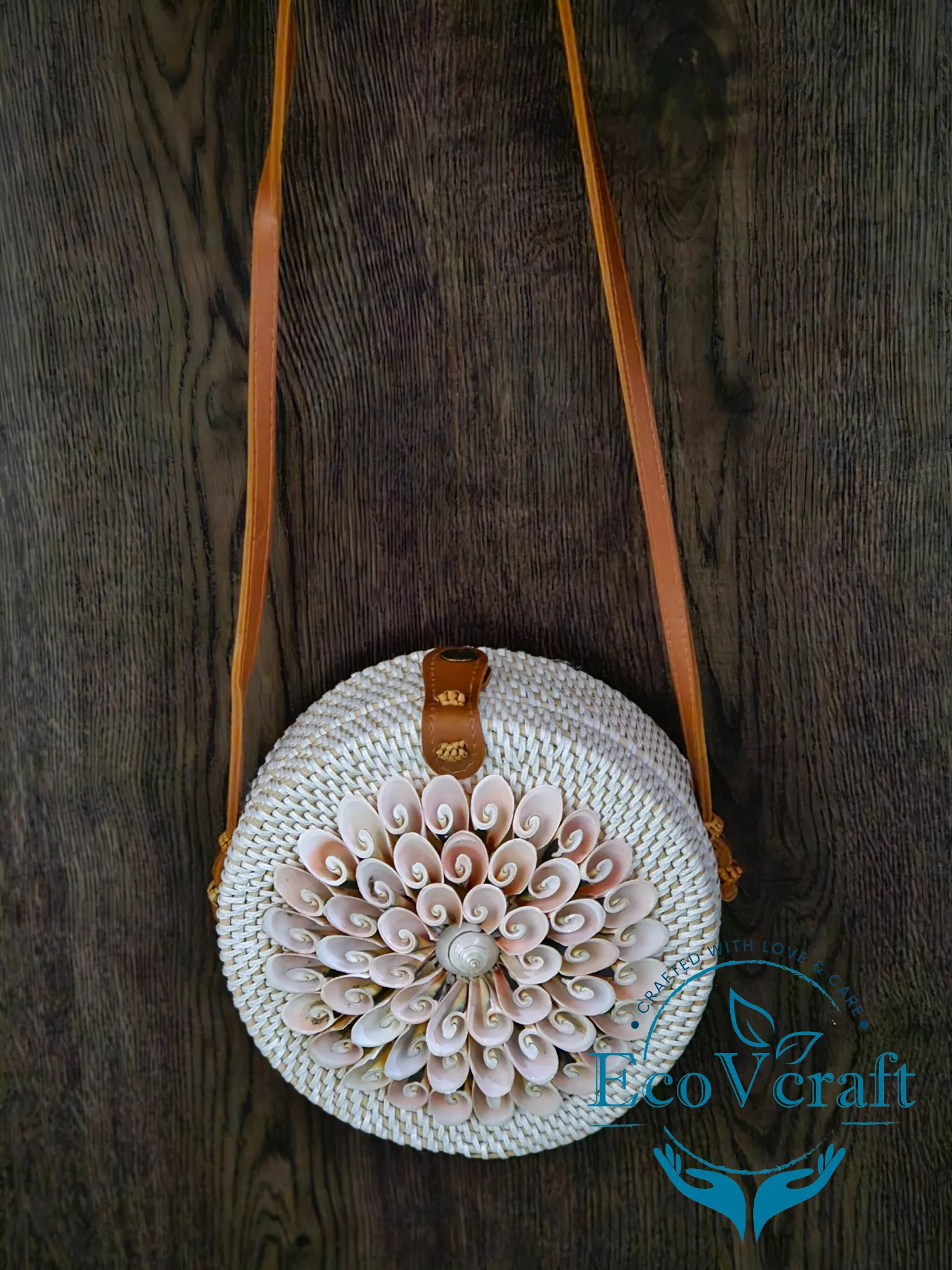 Boho Snail Shell White Round Sling Bag