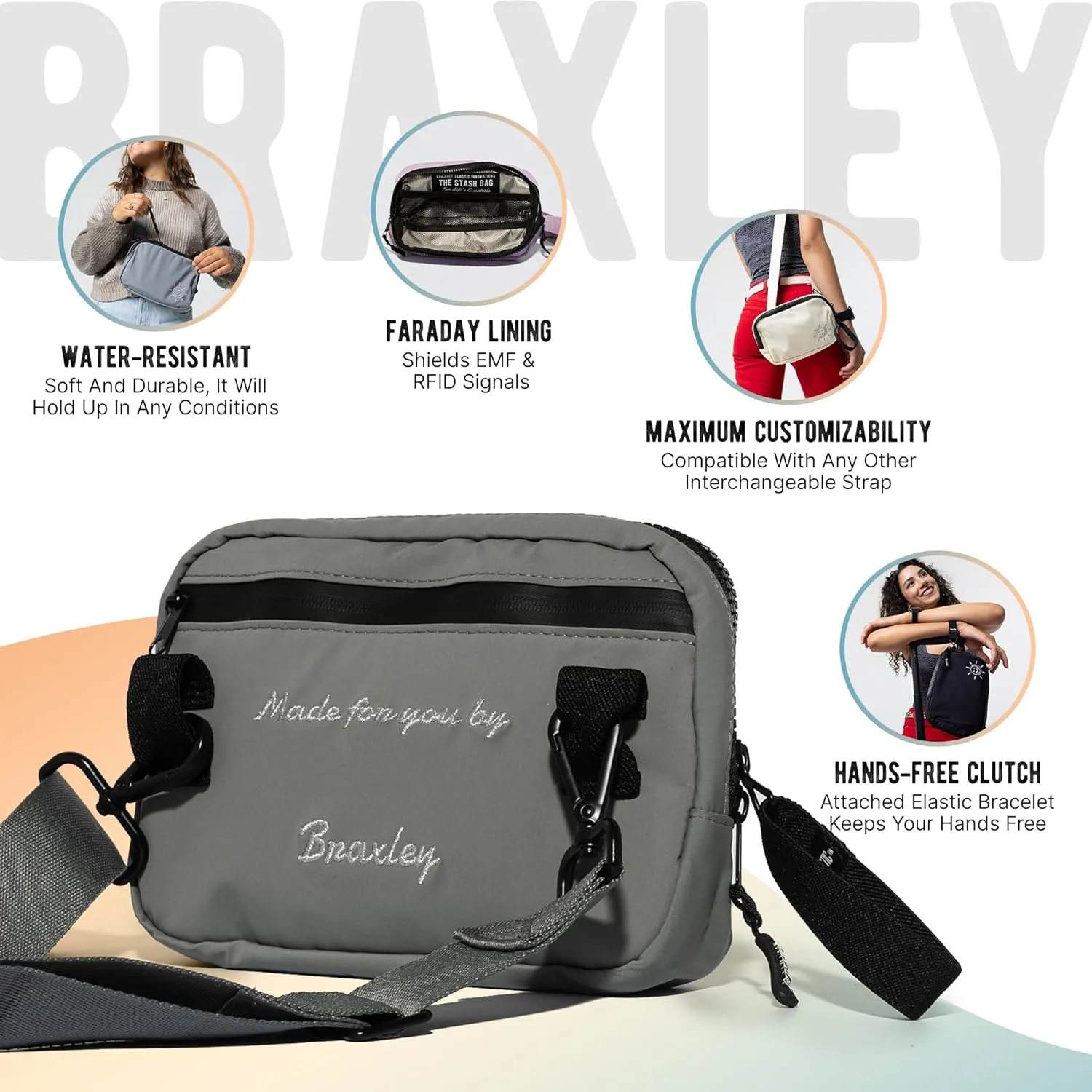 Braxley Unisex Clutch Bag & Belt Bundle - Crossbody and Fanny Pack for Men & Women - Full Length Stretch Belt Design  RFID Blocking Convertible Belt Bag | Washable and Durable