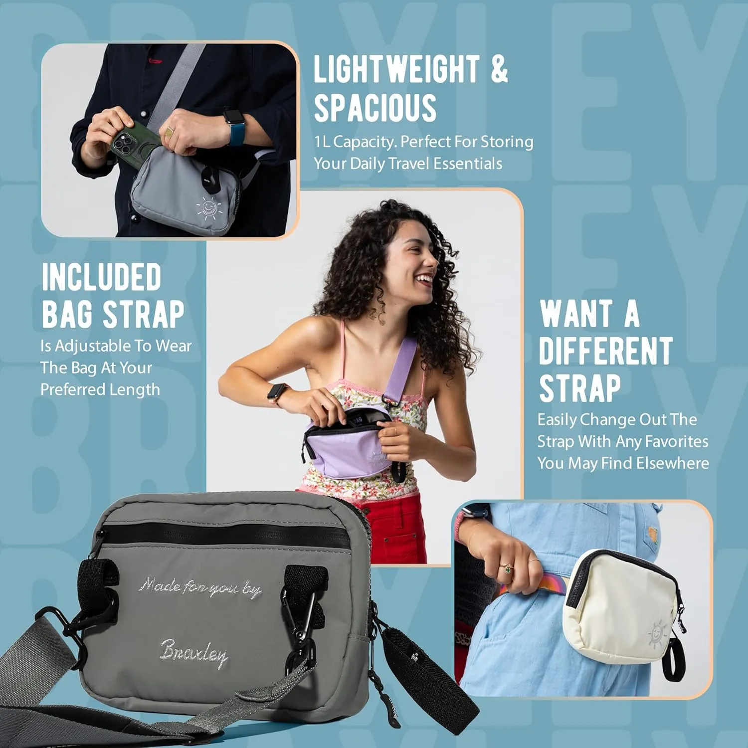 Braxley Unisex Clutch Bag & Belt Bundle - Crossbody and Fanny Pack for Men & Women - Full Length Stretch Belt Design  RFID Blocking Convertible Belt Bag | Washable and Durable