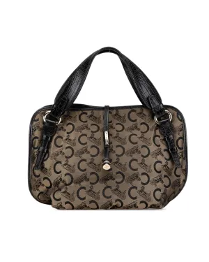 Canvas Tote Bag with Leather Trim and Interior Pockets