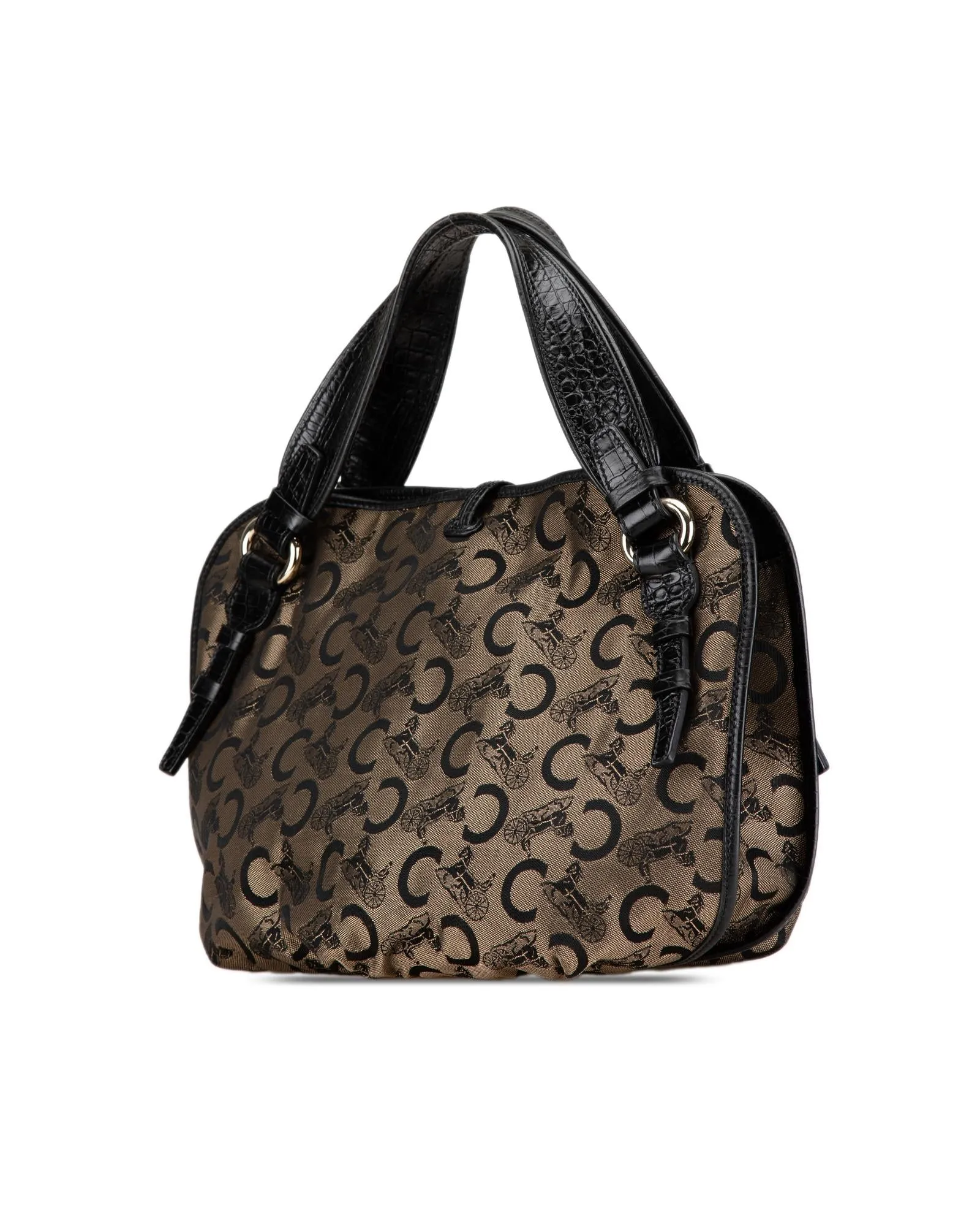 Canvas Tote Bag with Leather Trim and Interior Pockets