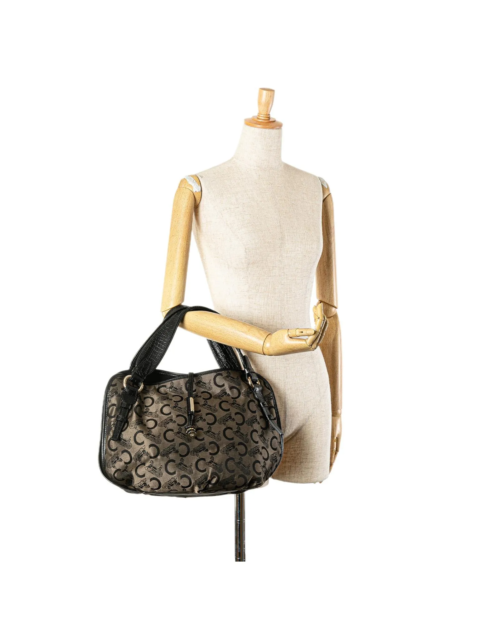 Canvas Tote Bag with Leather Trim and Interior Pockets