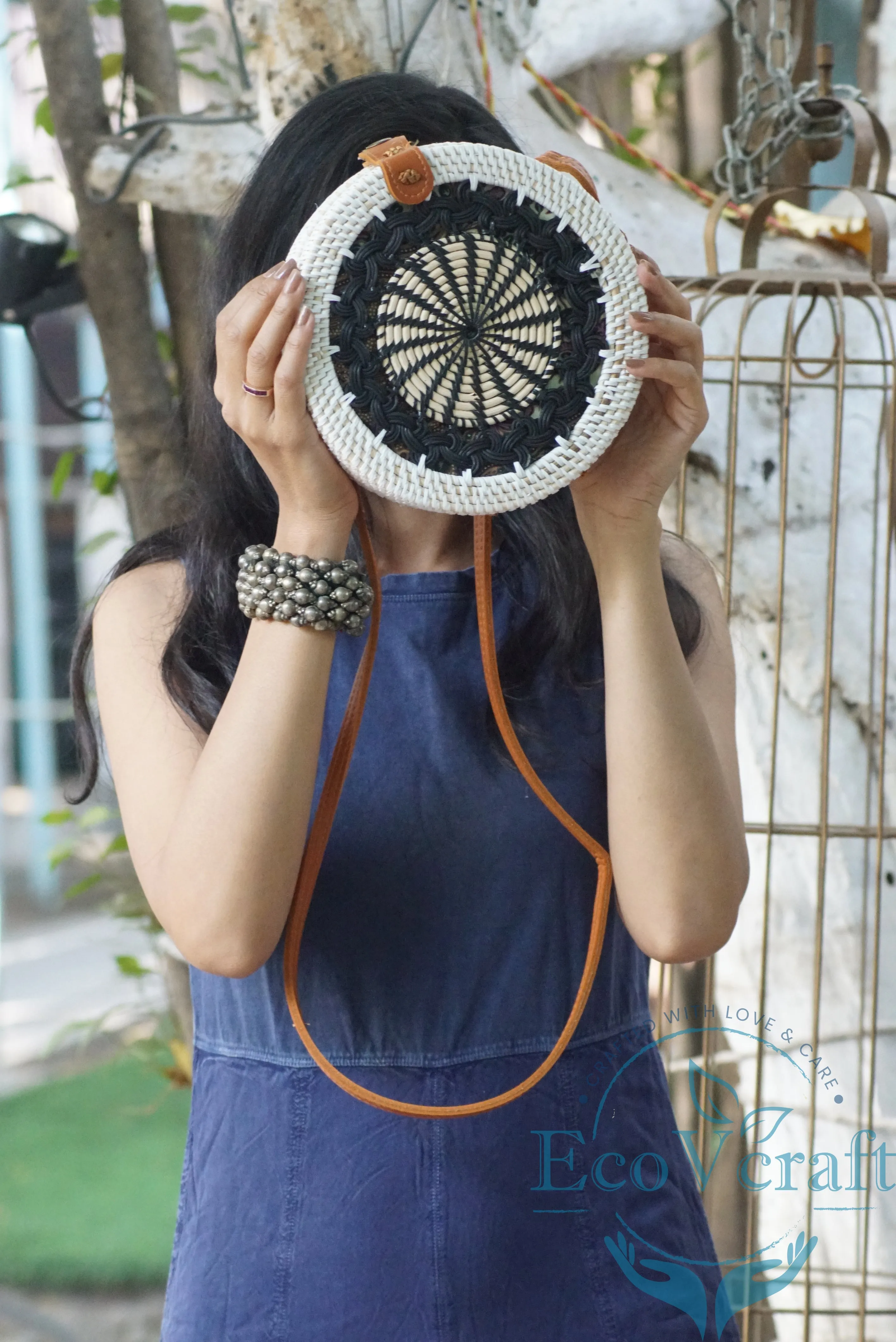 Chakra Black White Round Sling  Bag