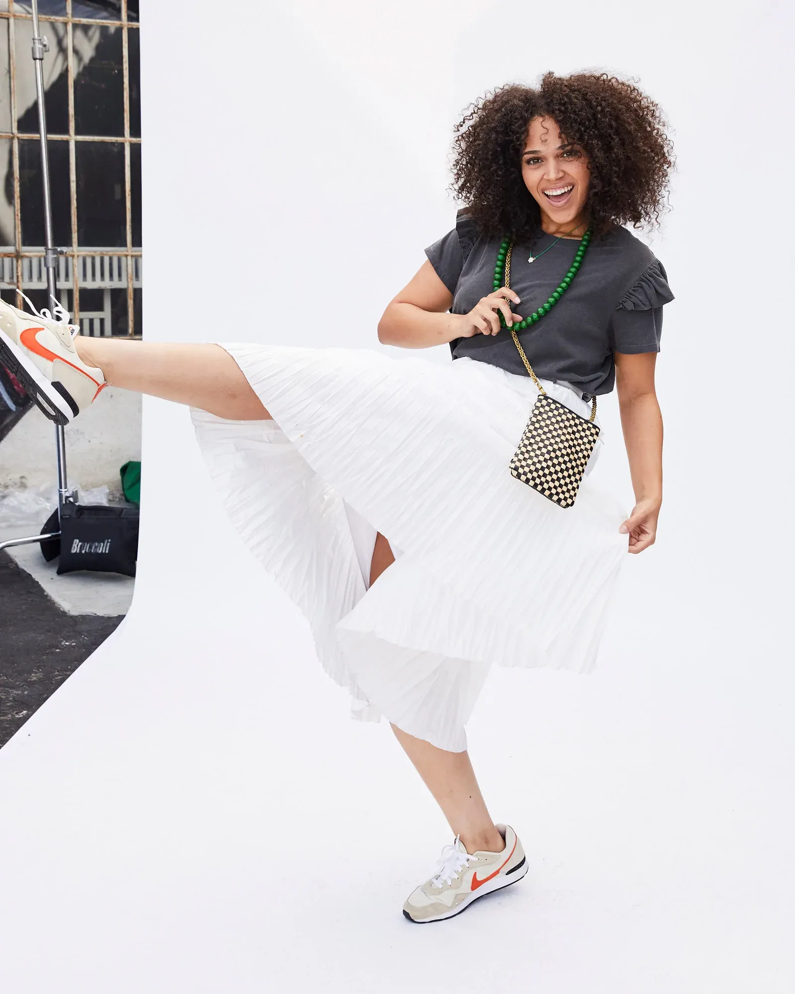 Clare V - Poche in Black & Cream Woven Checker