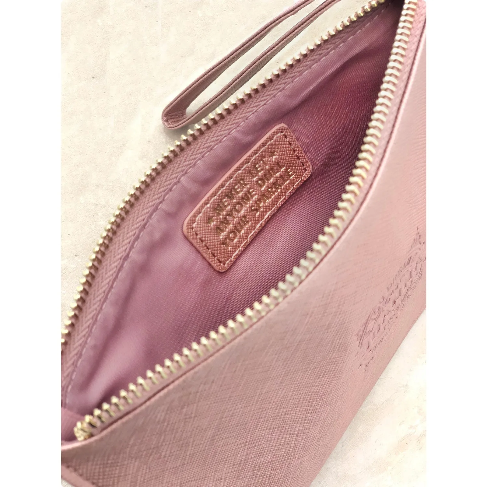 Clutch Bag With Handle & Embossed Text "Rachel"