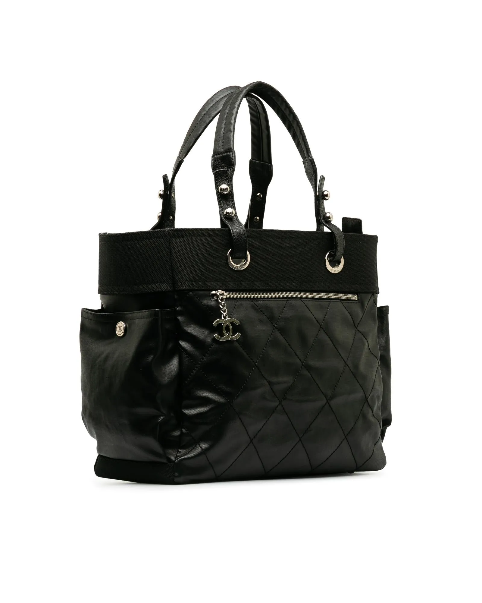 Coated Canvas Tote Bag with Leather Trim