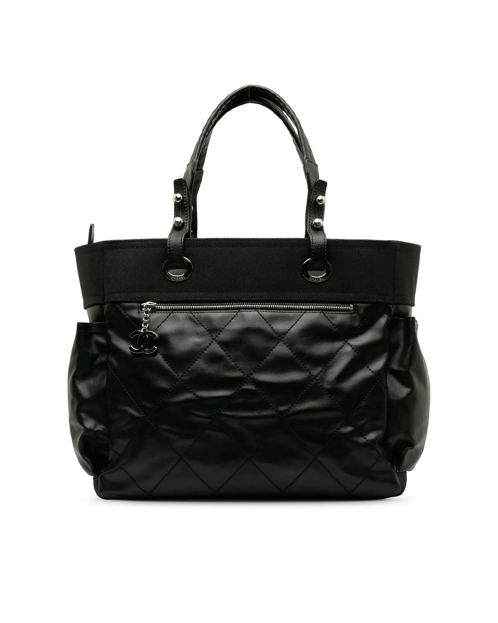Coated Canvas Tote Bag with Leather Trim