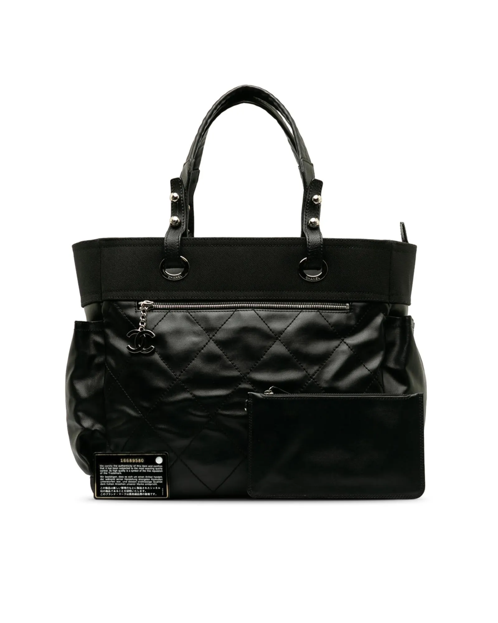 Coated Canvas Tote Bag with Leather Trim