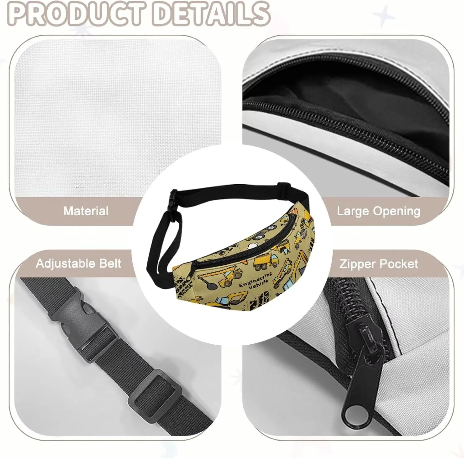 Cozeyat Cartoon Excavator Kids Fanny Pack Belt Bag Boys Crossbody Bag Hip Pack Boys Bum Bags Lightweight Chest Bags Small Travel Essential for Casual Running Traveling Hiking Gifts