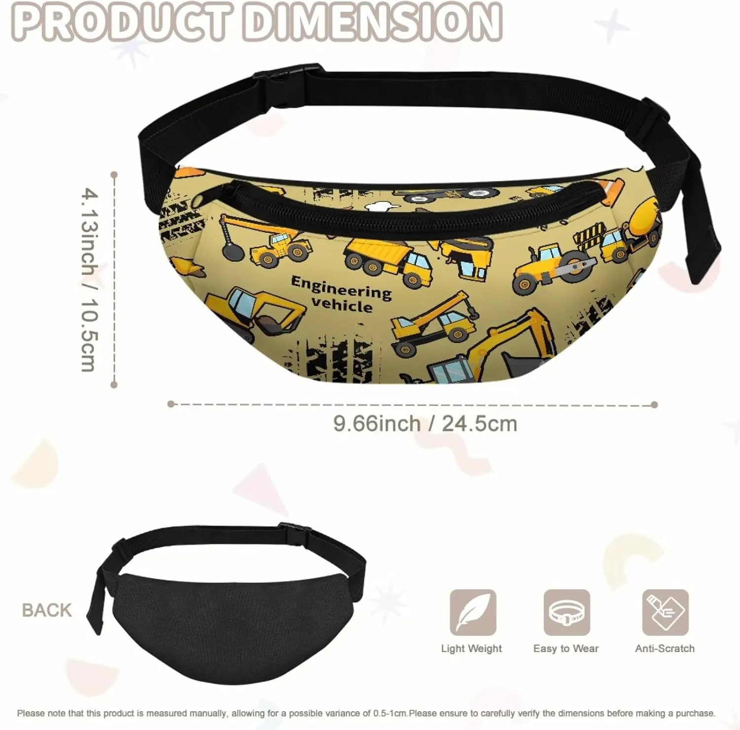 Cozeyat Cartoon Excavator Kids Fanny Pack Belt Bag Boys Crossbody Bag Hip Pack Boys Bum Bags Lightweight Chest Bags Small Travel Essential for Casual Running Traveling Hiking Gifts