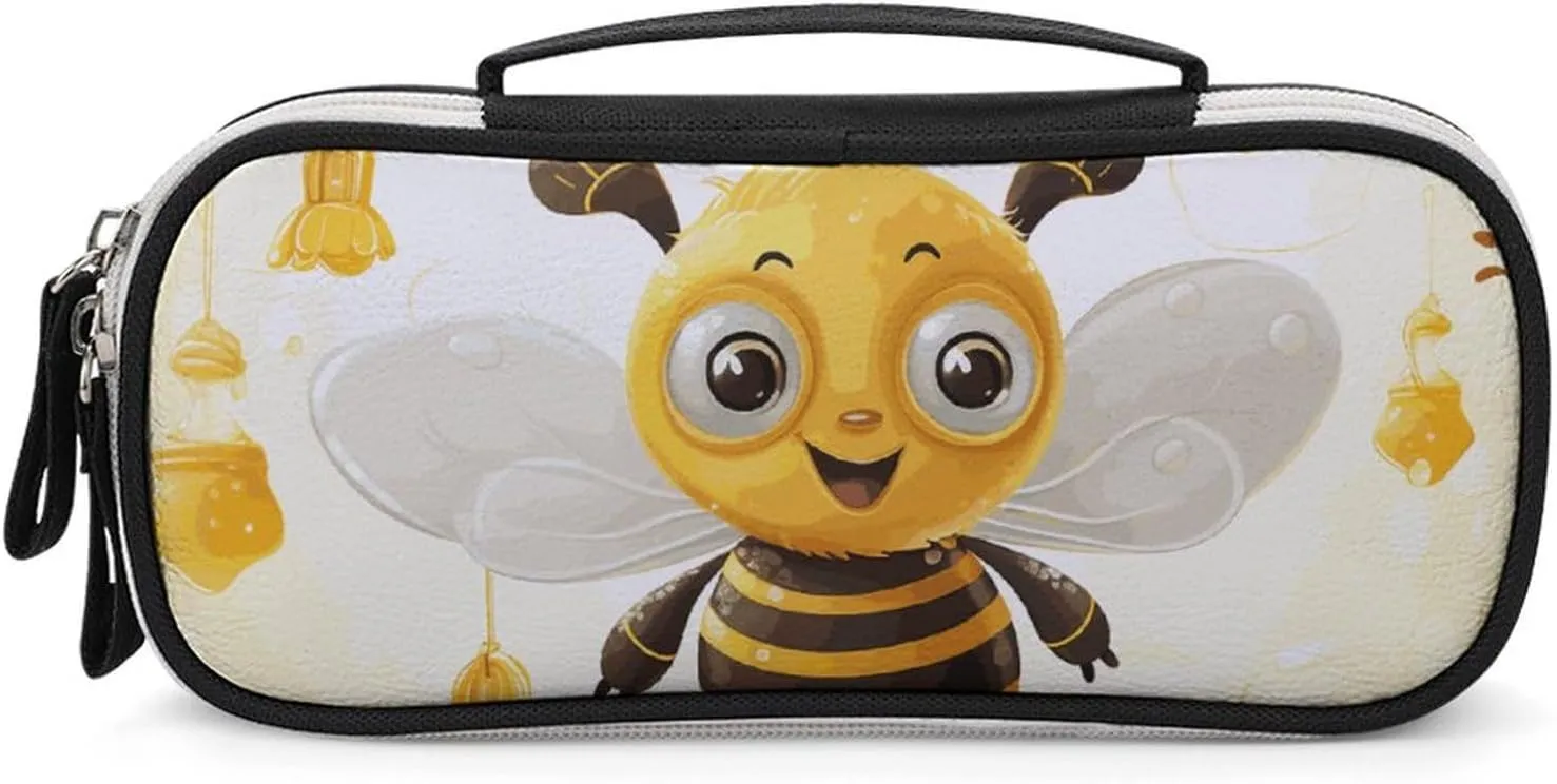 Cute Bees Honey Leather Makeup Bag Portable Small Cosmetic Organizer Waterproof Toiletry Bags Brushes Pencils And Travel Make Up Accessories
