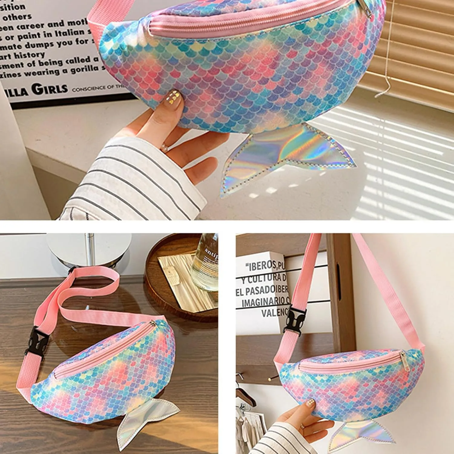 Cute Mermaid Tail Kids Fanny Pack Waist Bag for Toddler Girls Boys Small Crossbody Sling Bag Belt Bag