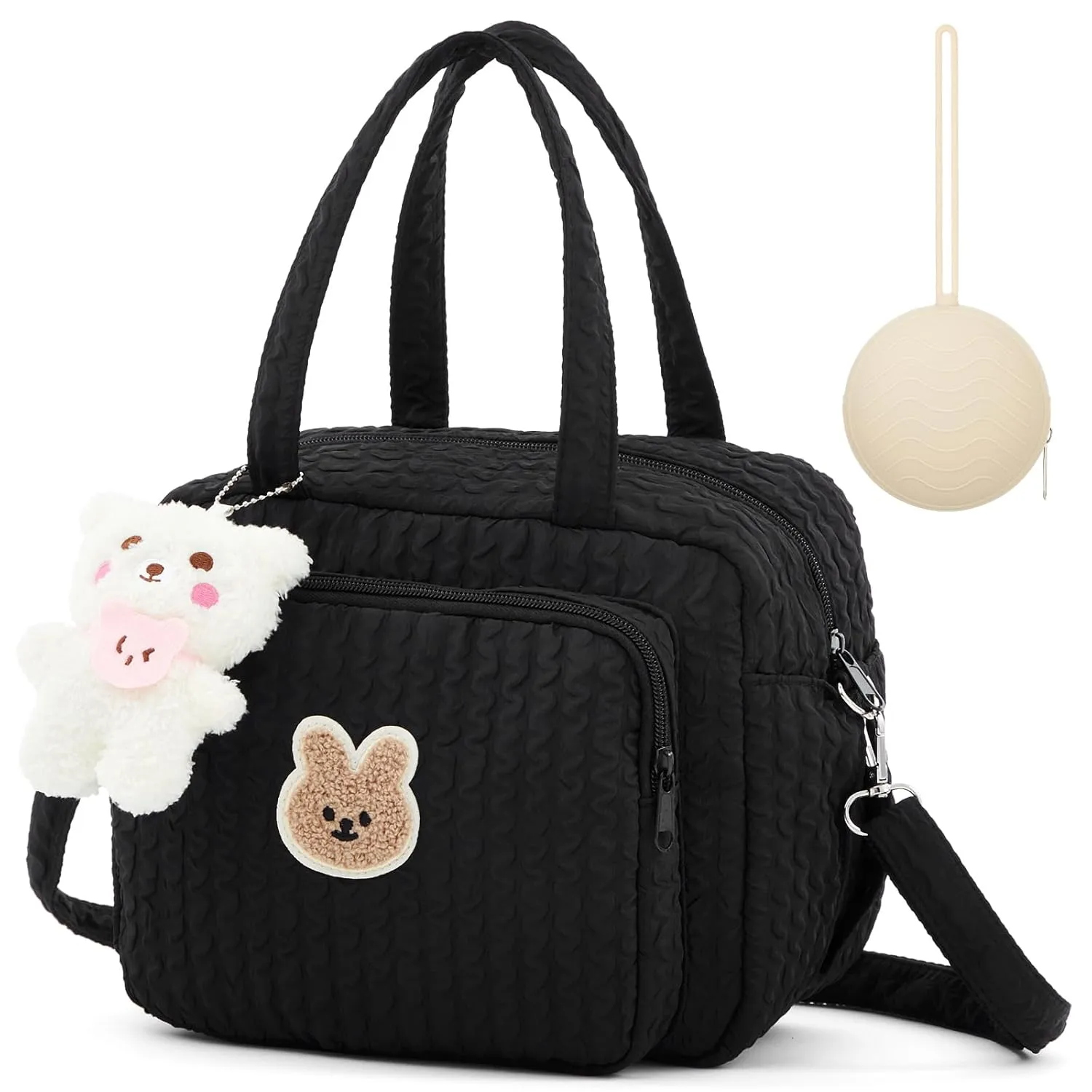 Diaper Bag Tote, Multifunction Baby Diaper Bag with Silicone Pacifier Holder Case Cute Small Mommy Nappy Travel Crossbody Tote for Mom and Dad Newborn Hospital Storage Supplies