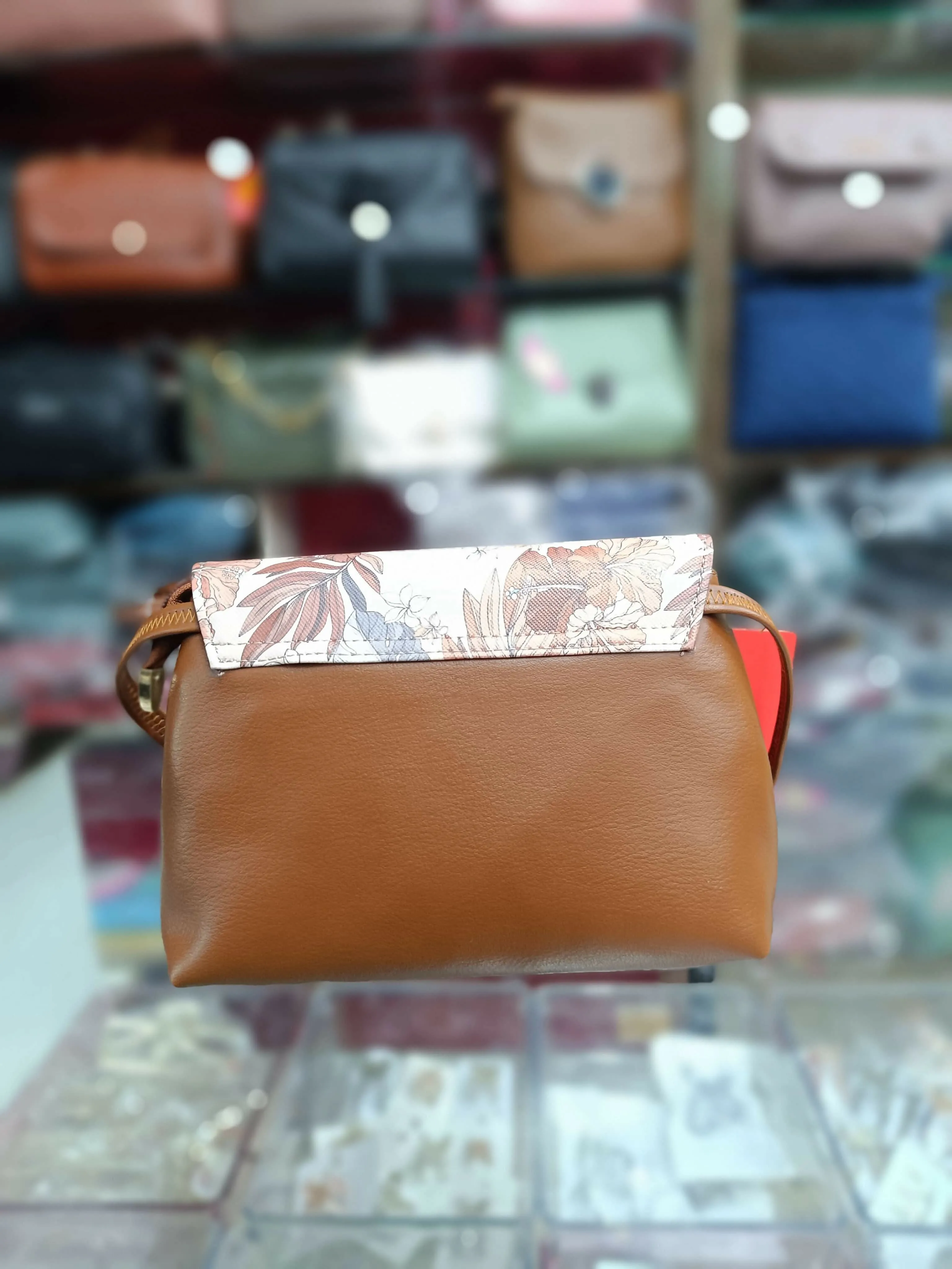 Elegant Tan Brown & Blue Print Sling Bag for Women & Girls (TPT)