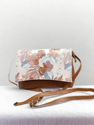 Elegant Tan Brown & Blue Print Sling Bag for Women & Girls (TPT)
