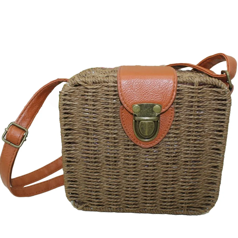 Fashion Girl Rattan Straw Bag Woven Square Handbag Crossbody Beach Summer Shoulder Bags
