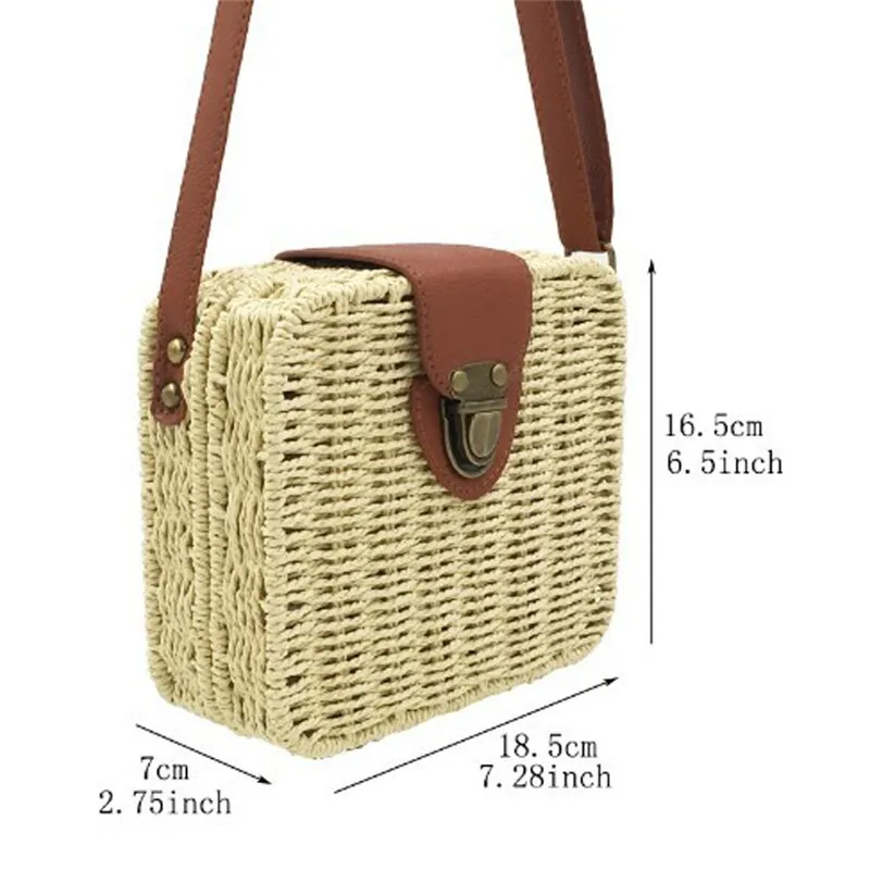 Fashion Girl Rattan Straw Bag Woven Square Handbag Crossbody Beach Summer Shoulder Bags
