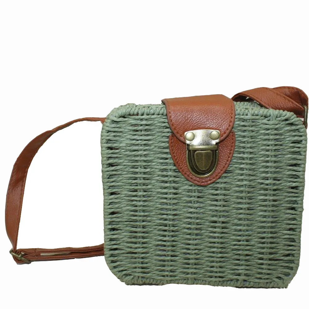 Fashion Girl Rattan Straw Bag Woven Square Handbag Crossbody Beach Summer Shoulder Bags