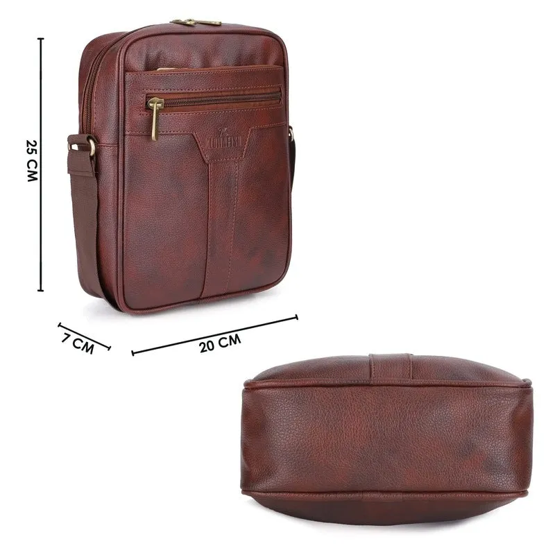 Faux Leather Messenger Bag - Adjustable Strap, 3.5L Capacity | Tan