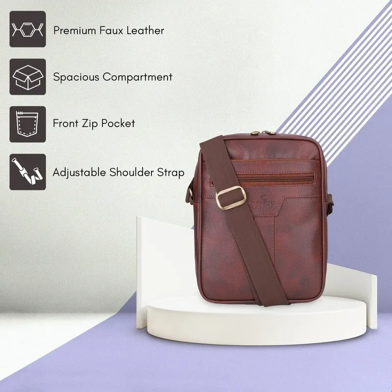 Faux Leather Messenger Bag - Adjustable Strap, 3.5L Capacity | Tan