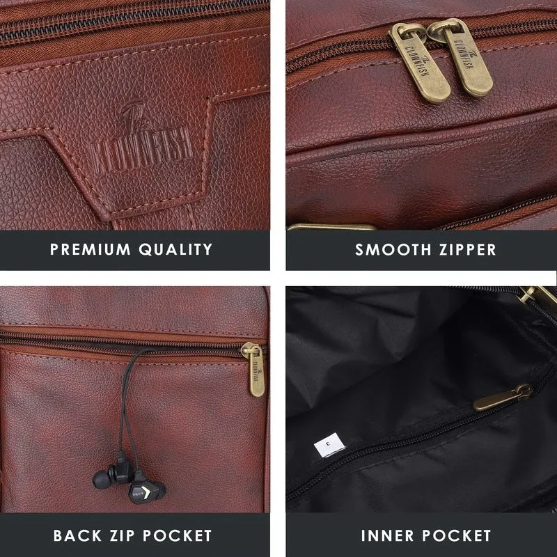 Faux Leather Messenger Bag - Adjustable Strap, 3.5L Capacity | Tan
