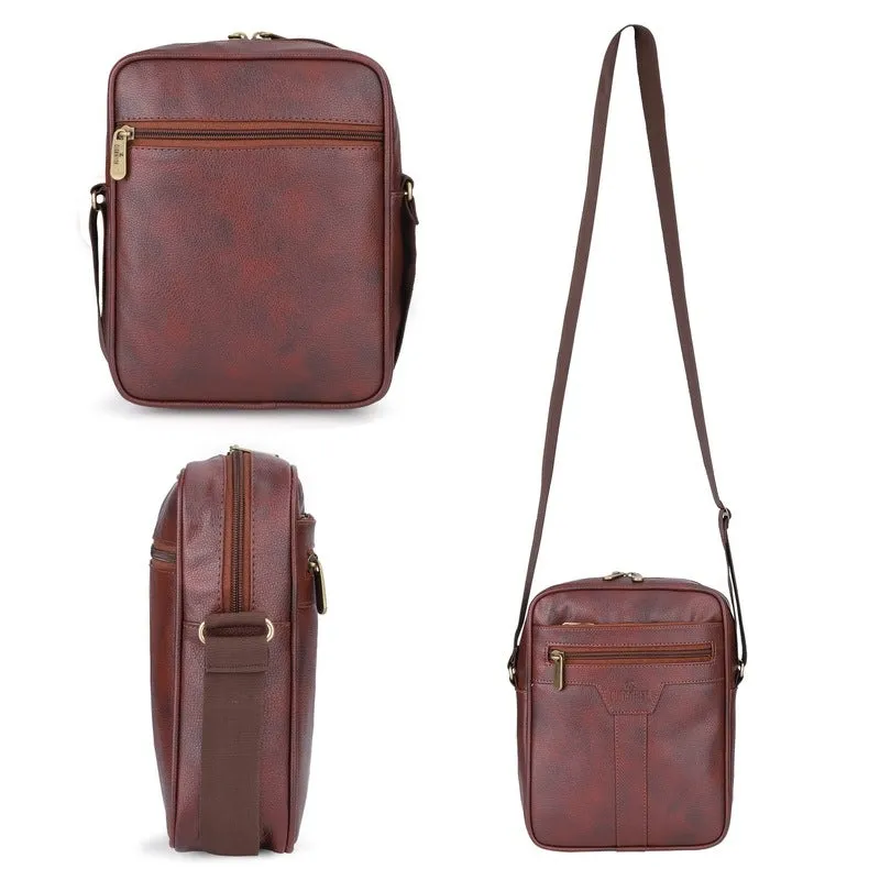 Faux Leather Messenger Bag - Adjustable Strap, 3.5L Capacity | Tan