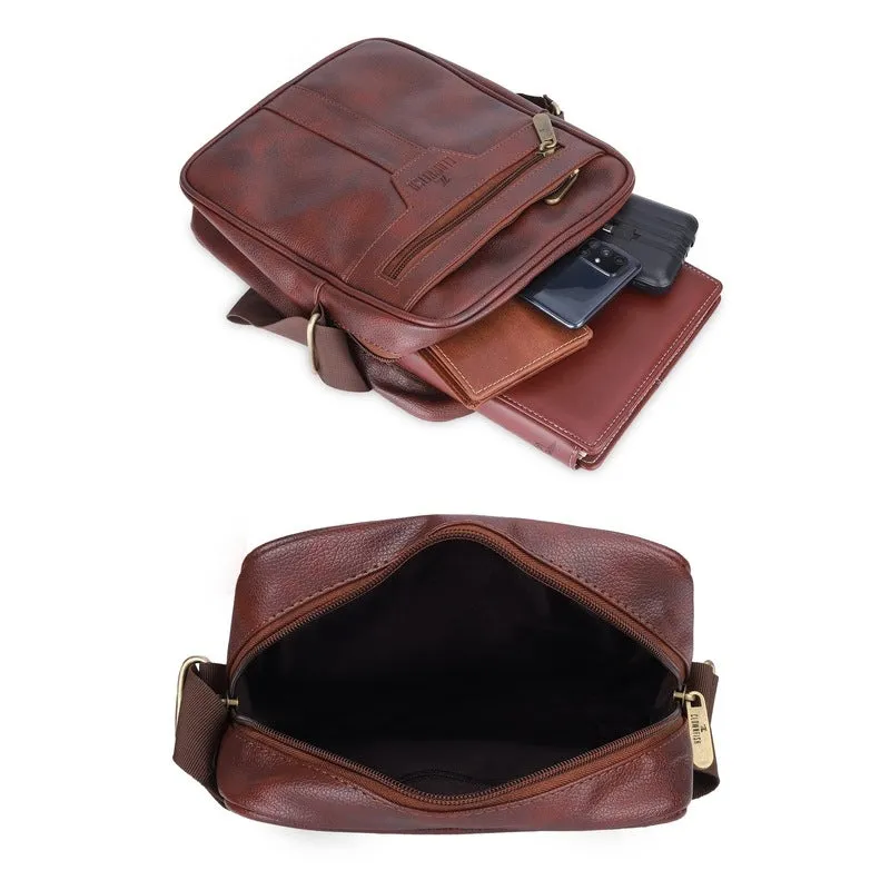 Faux Leather Messenger Bag - Adjustable Strap, 3.5L Capacity | Tan