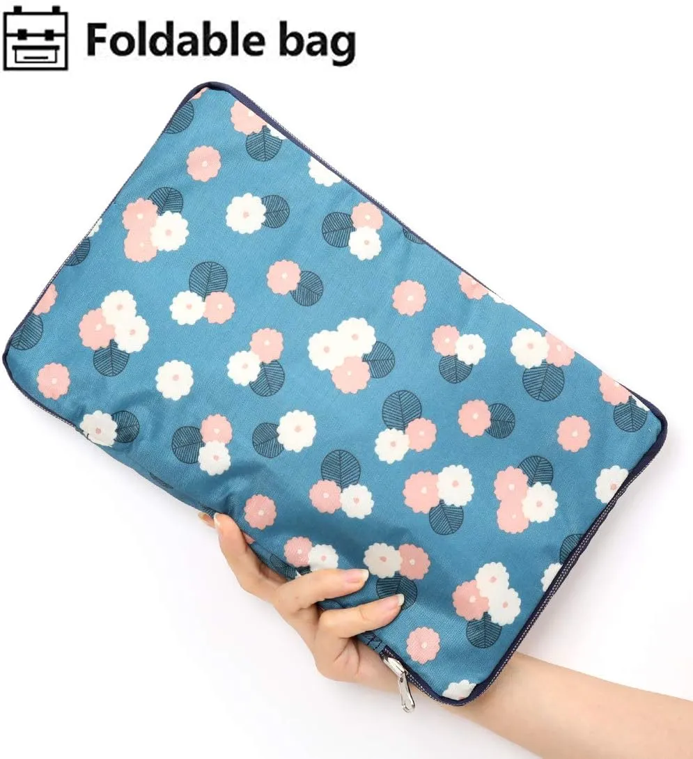 Foldable Travel Duffle Bag for Women Girls Large Cute Floral Weekender Overnight Carry On Bag for Kids Checked Luggage Bag (A-Blue flower)