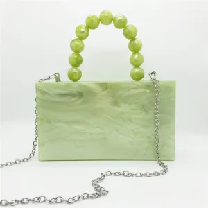 Green Acrylic Beaded Handle Square Clutch Bag