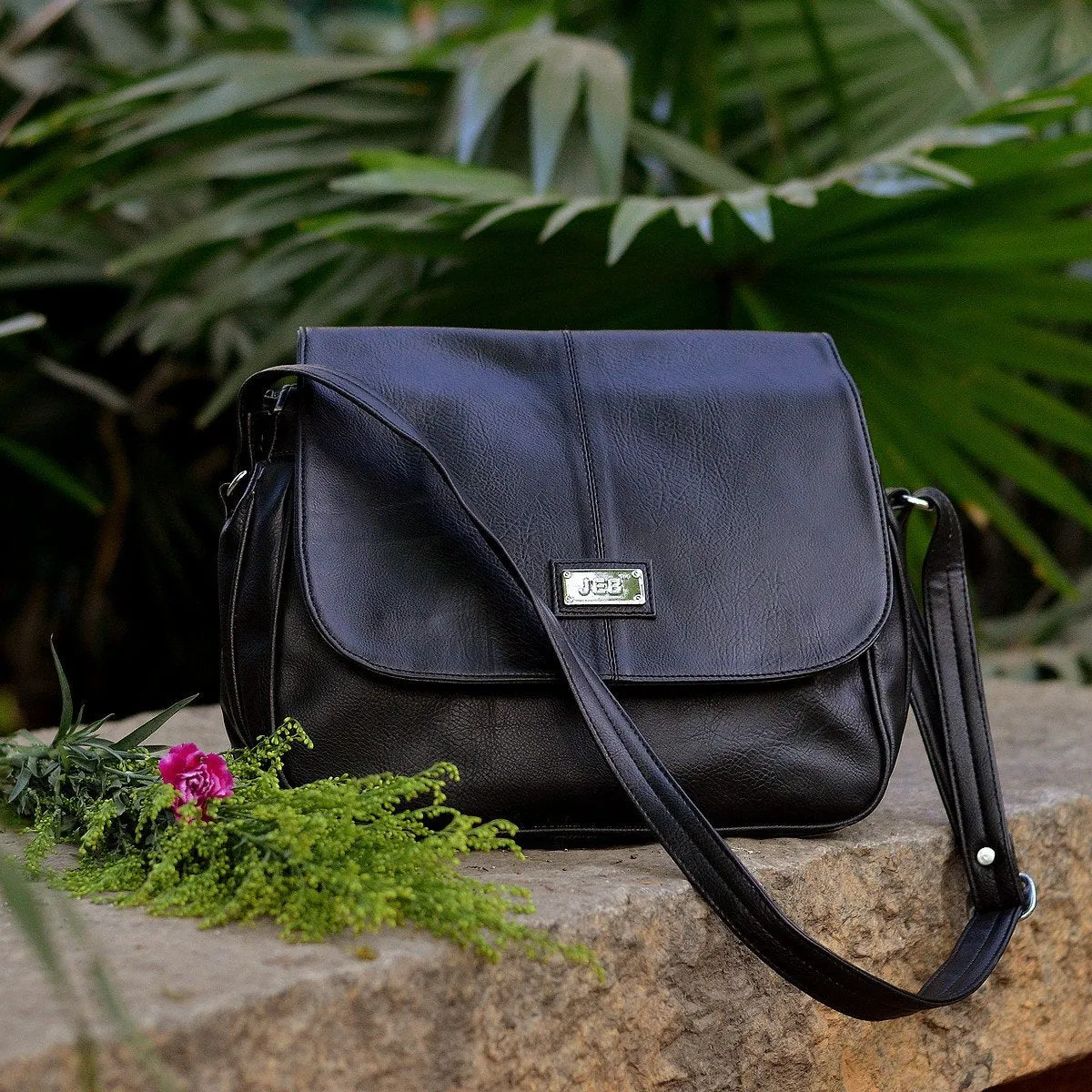 Handcrafted Faux Leather Women's Black Sling Bag