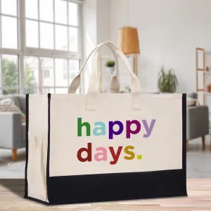 Happy Days Oversized Cotton Canvas Tote Bag  XL Canvas Shopper Weekender Extra Large Bag (HDT1001)