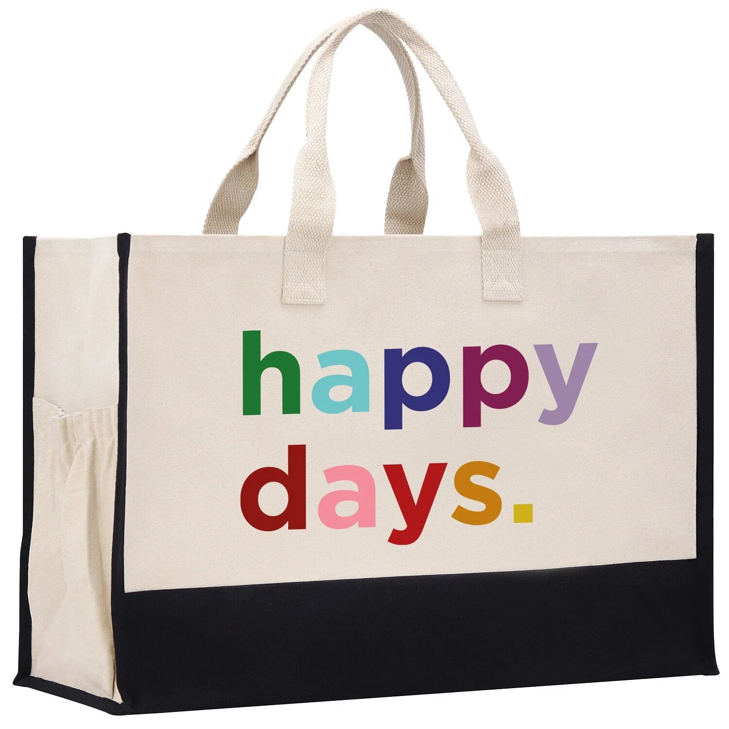 Happy Days Oversized Cotton Canvas Tote Bag  XL Canvas Shopper Weekender Extra Large Bag (HDT1001)
