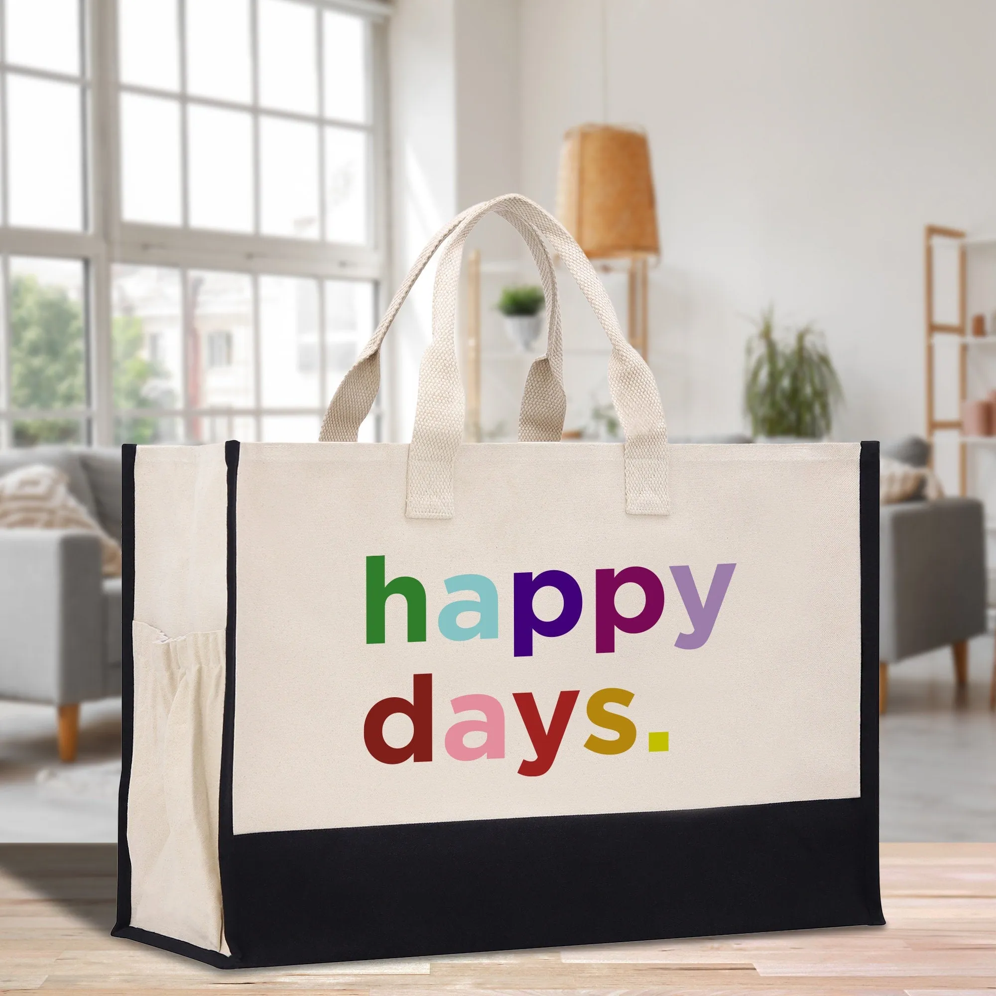 Happy Days Oversized Cotton Canvas Tote Bag  XL Canvas Shopper Weekender Extra Large Bag (HDT1001)