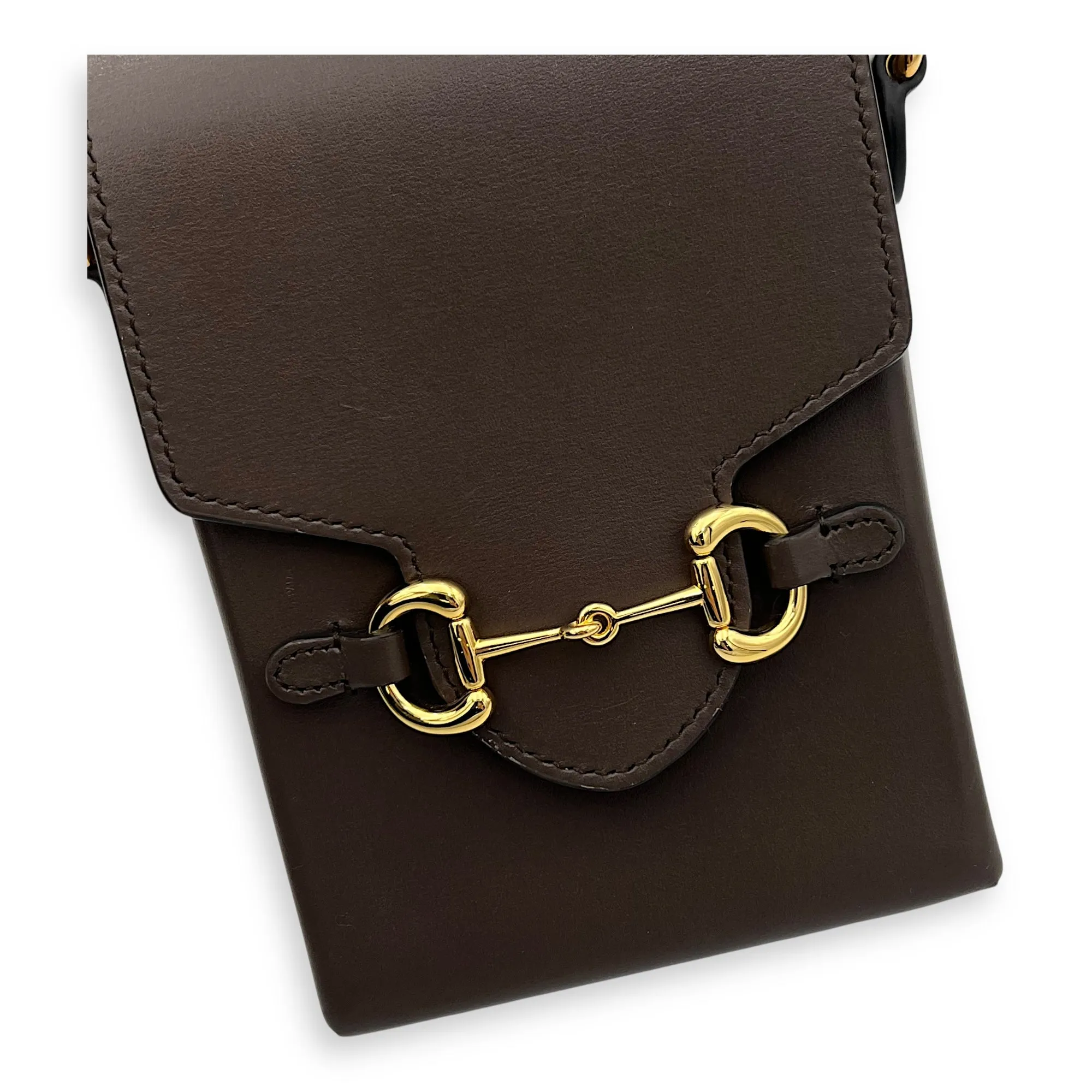 Horsebit 1955 Crossbody Bag Mini Brown in Calfskin, Gold hardware